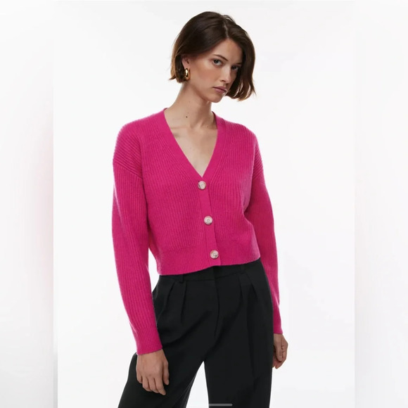 Aritzia Babaton Luxe Cashmere Canberra Cardigan in Granita Pink Size Small - Picture 3 of 14